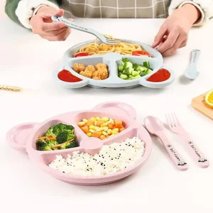3 Buah / set Peralatan Makan Makan Makanan Bayi Mangkuk Beruang Kartun + Sendok+Garpu Makan Alat Makan untuk Anak-anak Piring Makan Anak-anak Piring Makan 6 set makan malam melamin penjualan terbaik - №