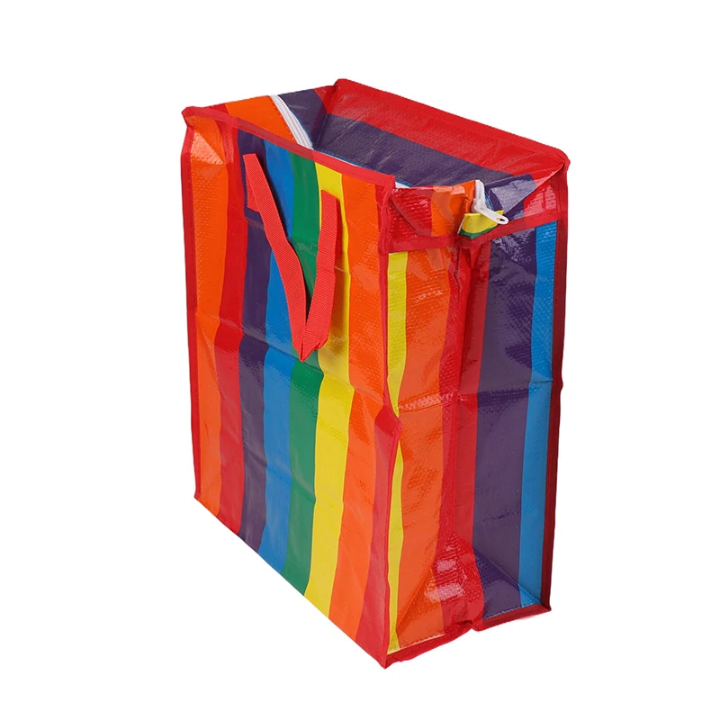 1Pc Plastic Shopping Bag Fashion Rainbow Zipper Bag Laminated Non Woven Handbag Color Printing Thickened
