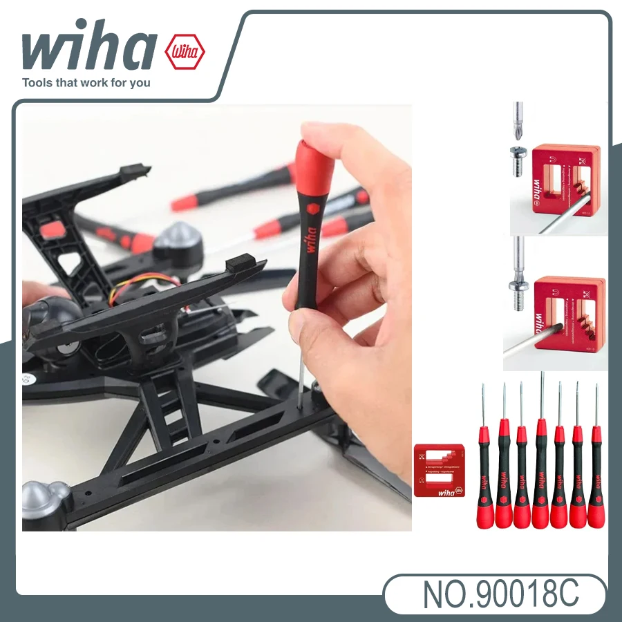 WIHA 90018C 8-Piece Precision Screwdriver Set with Demagnetizer for Phillips Flat Torx Screws