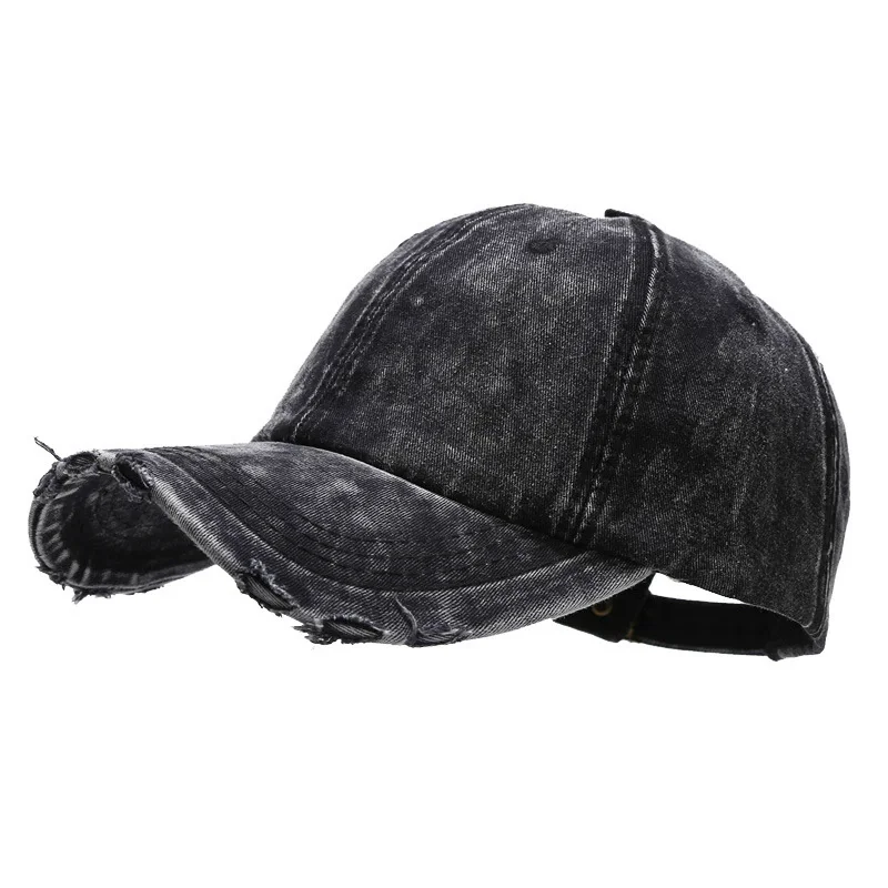 2026 New Washed Denim Blue Baseball Cap – Soft Crown Curved Brim Ripped & Frayed Edges Street Style UV-Protection Women's Hat