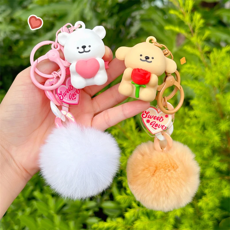 Kawaii Maltese Anime Sweet Date Cartoon Series Holding Love Keychain Girl Bag Ornament Give Gifts To Girlfriend