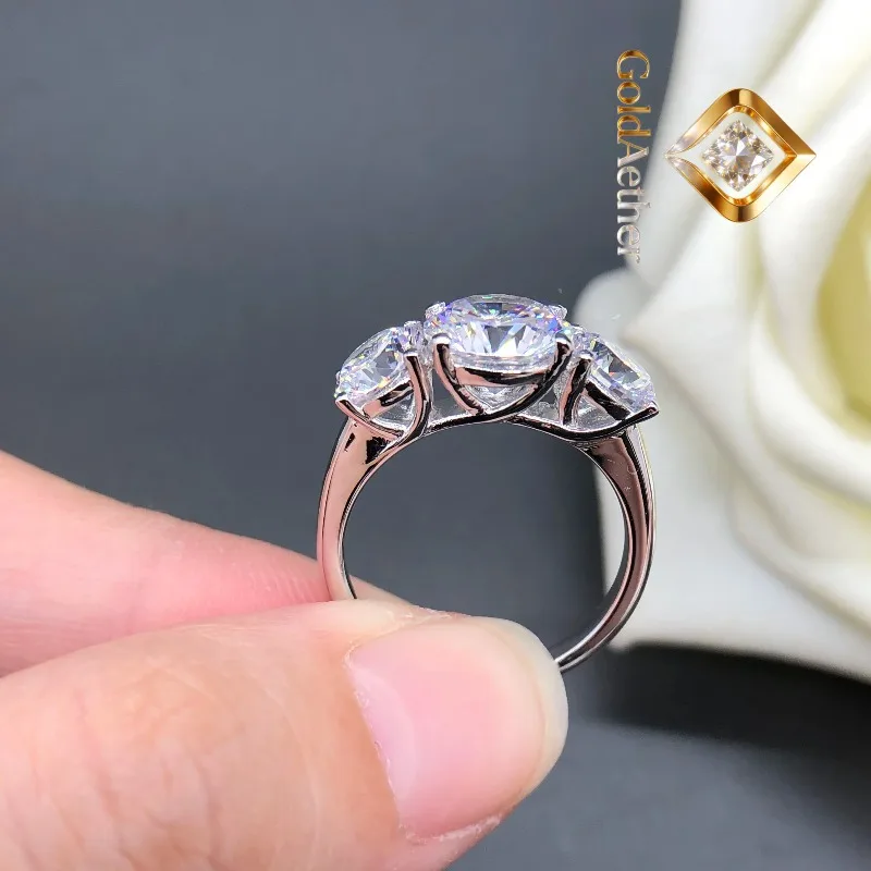 

Роскошное обручальное кольцо GoldNouveau с тремя камнями из муассанита 4 карата, цвет D, из белого золота 14K (AU585), высочайшее качество, свадебные украшения 067