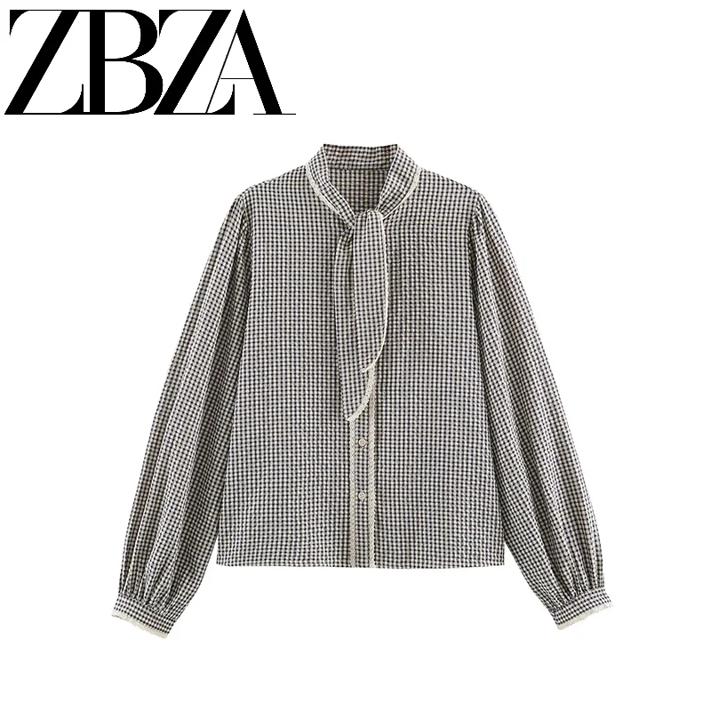 Fashionable  Knot Lace Trim Shirt ZR Autumn New Arrival Women's Loose Fit Long Sleeve Polyester Short Coat