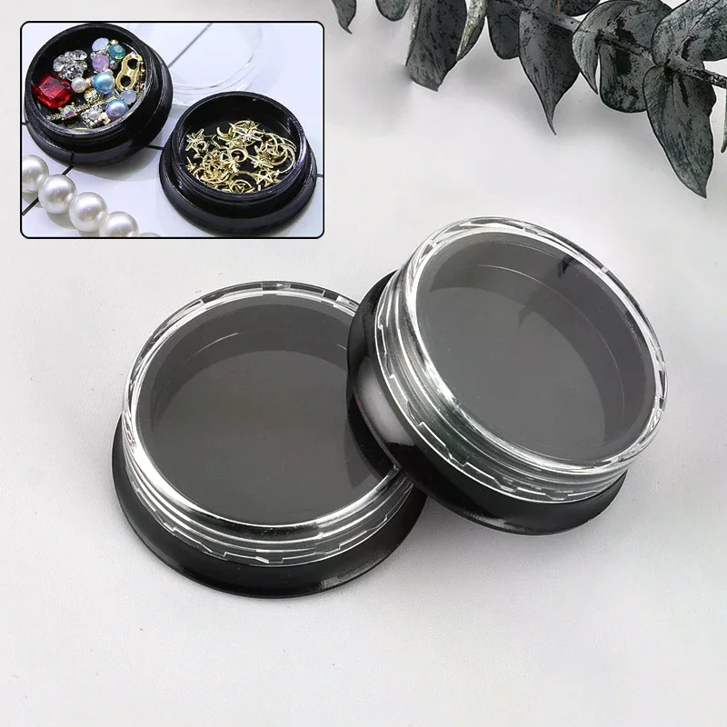 10 個黒詰め替え可能なネイルアート収納缶空のフラットボトルグリッターパウダーラインストーンバーム缶マニキュアオーガナイザー