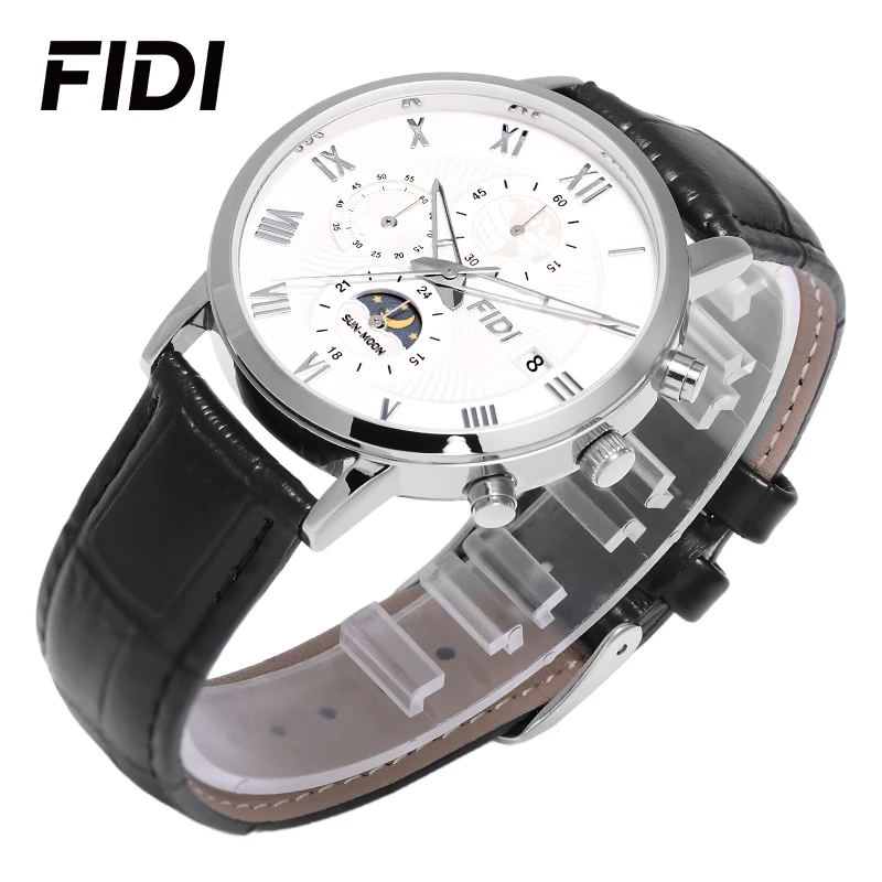 FIDI Men Watch Fashion Top Luxury Sport Men\'s Wristwatch Waterproof Luminous Leather Date Quartz Watches Man Clock FD104