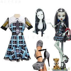 Monster Cosplay Franky Stein Dress Girl Costume Wig Outfit Halloween Christmas Party Women Dress Up Clothes Zombie Girl disfraz