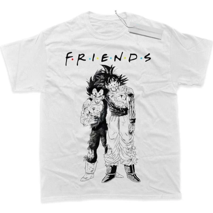 

Men's T Shirt Men's Sports T Shirt Men's Short Sleeve T Shirt White Shirt with Dragon Ball Goku and Vegeta Hugging Pattern