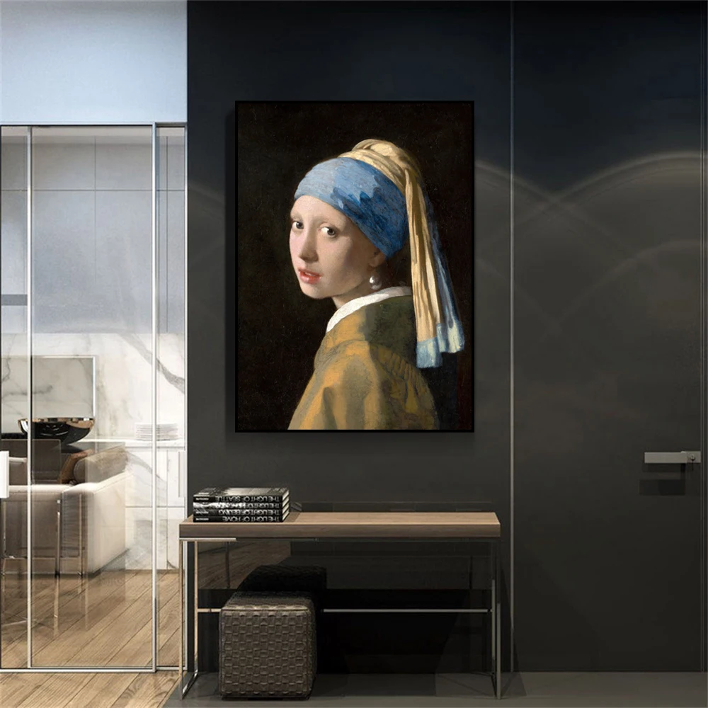 Vermeer Girl with a Pearl Earring 1665 Exhibition Poster Art   Printing On The Canvas Home Decoration Frameless Painting