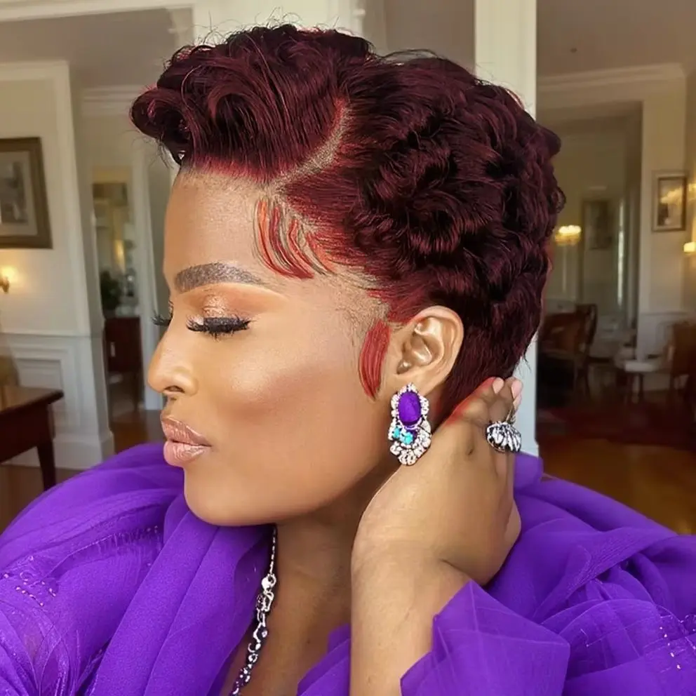 Short Curly Wave Pixie Cut Lace Front Wig 13x4  Human Hair Transparent Lace for Natural Look & Daily Wear
