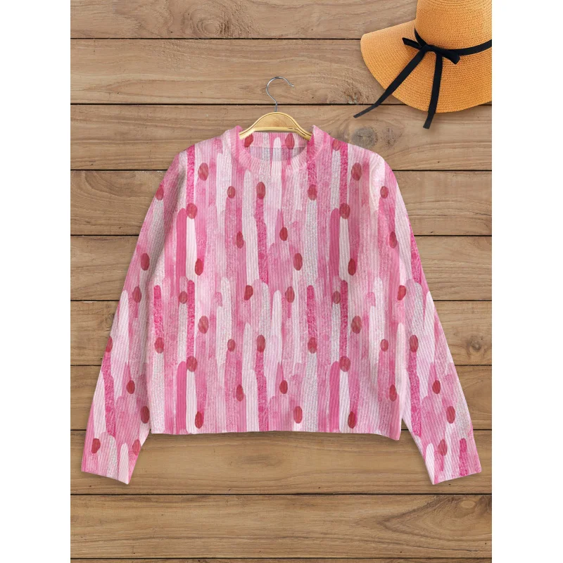 

Розовый градиент, милый милый свитер с цифровым принтом для девочек, вязаный пуловер, эластичный теплый пуловер с круглым вырезом и длинными рукавами, осень-зима, повседневный