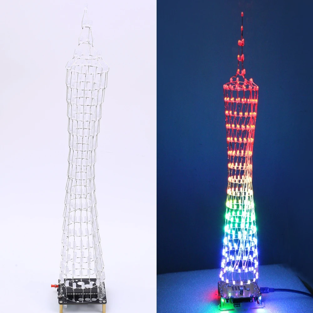 Canton Tower LED DIY Kits Colorful 8 Mode LED Flashing Spectrum Display with Amplifier Remote Control Welding Suite