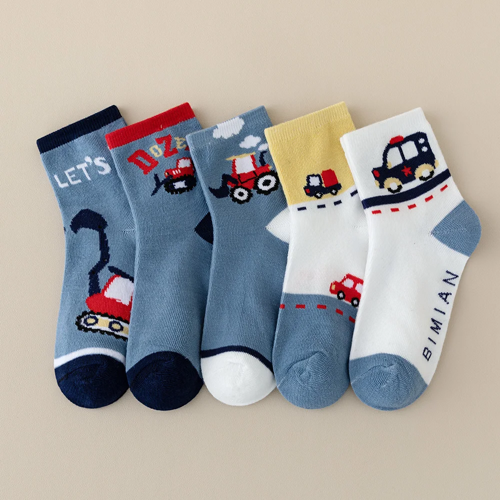 5/10 Fußsocken, Knöchelsocken, Spielzeug, Bagger, Wadensocken, Frühling und Herbst, Kinder, Jungen, schweißabsorbierend, atmungsaktiv