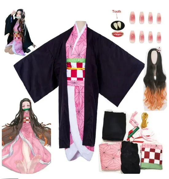 

Nezuko Cosplay Anime Demon Slayer Kimetsu No Yaiba Cosplay Costume & Accessories Kamado Kimono Uniform Halloween Clothes