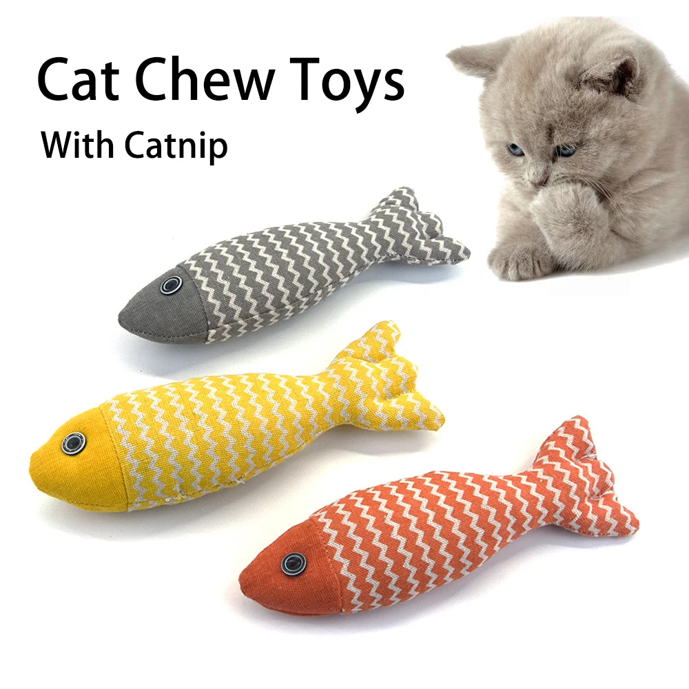 

Interactive Cat Toys Pet Pillow Cat Chew Toys Training Kitten Simulation Fish Cotton Linen With Catnip Fish for Cats Supplies