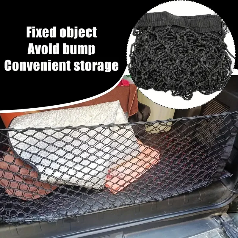 43.3x23.6 inch Nylon Single/Double Layer Car Trunk Luggage Storage Net, High Elastic Cargo Net Bag with Hooks for Organizing Car