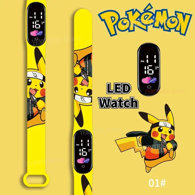 

New Pokemon Digital Watch Anime Pikachu Squirtle Eevee Charizard Student Silicone LED kids Sport Wristband Waterproof Watch Toy