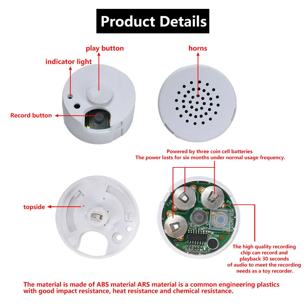 30S/60S Plush Toy Voice Message Recording Box Electronic Module Speaker DIY Toy Recording Equipment