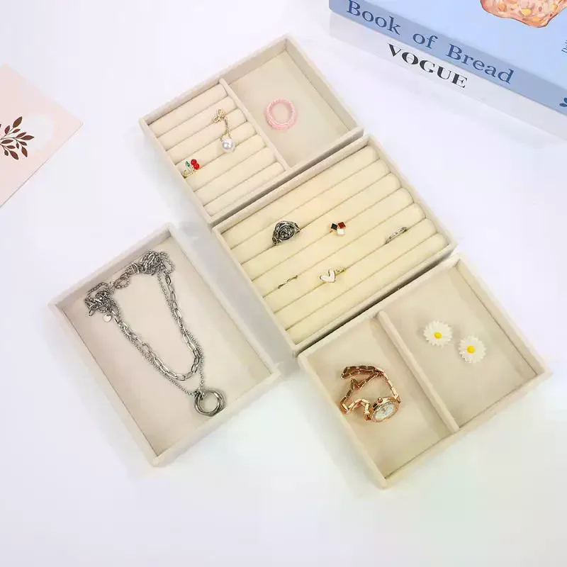 Velvet Jewelry Display Tray With Multi Compartments For Rings Earrings Bracelets Necklaces Storage Box Organizer Case