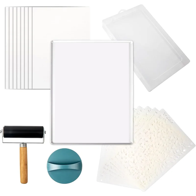 

Gel Printing Plate Kit With 8" By 10" Reusable Plate, Stencil Set, For Art Printing Paper For Art Monoprinting Card Making