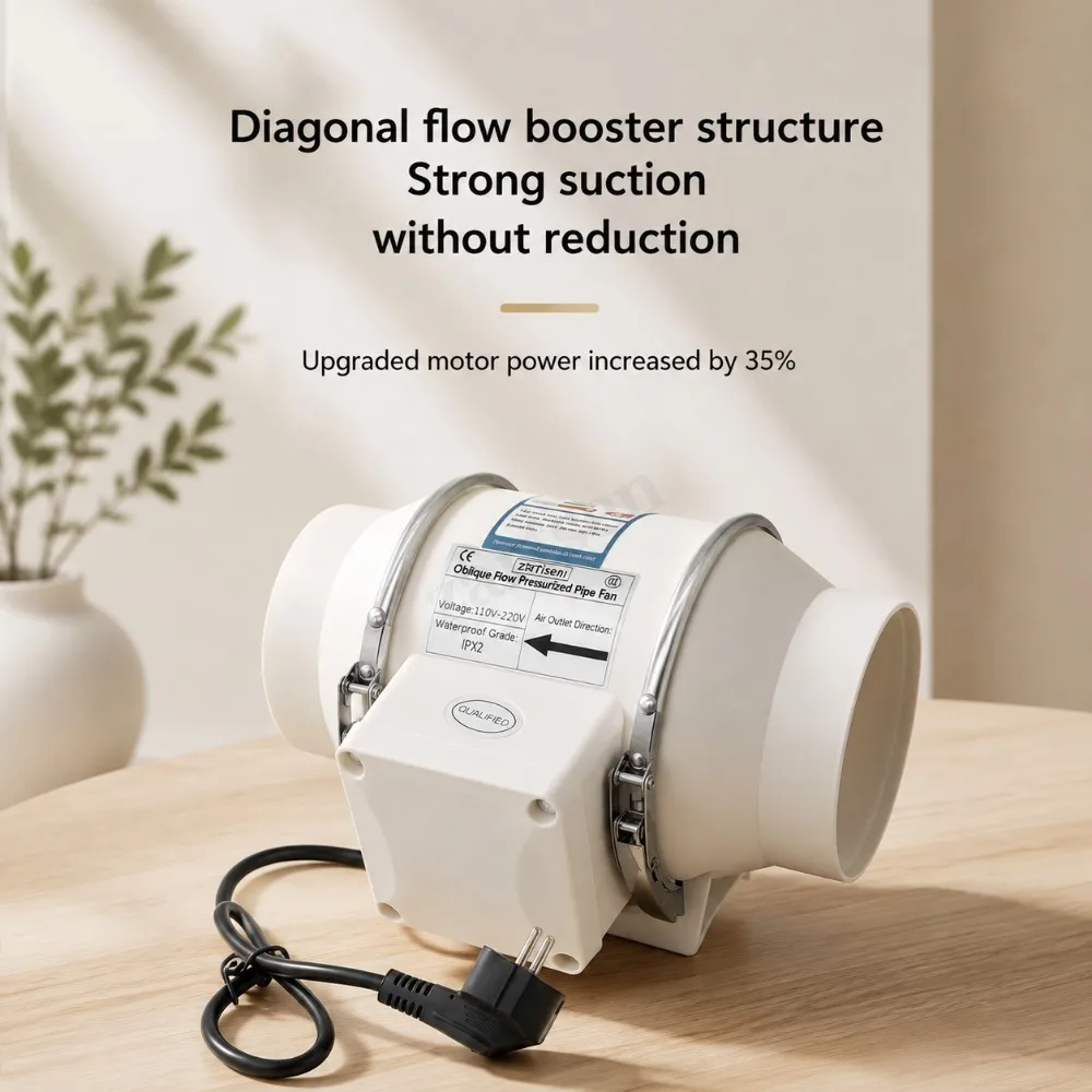 4Inch Two Speed Remote Control Exhaust Fan Silent Inline Pipe Duct Extractor Air Ventilation Blower Kitchen Toilet Wall Booster