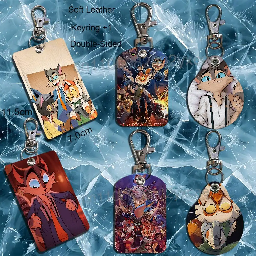 Rocky Freckle Ivy Lackadaisy Rectangle ID Card Case Keychain Access Card Bag Key Tag Ring Leather Card Holder Key Ring Access