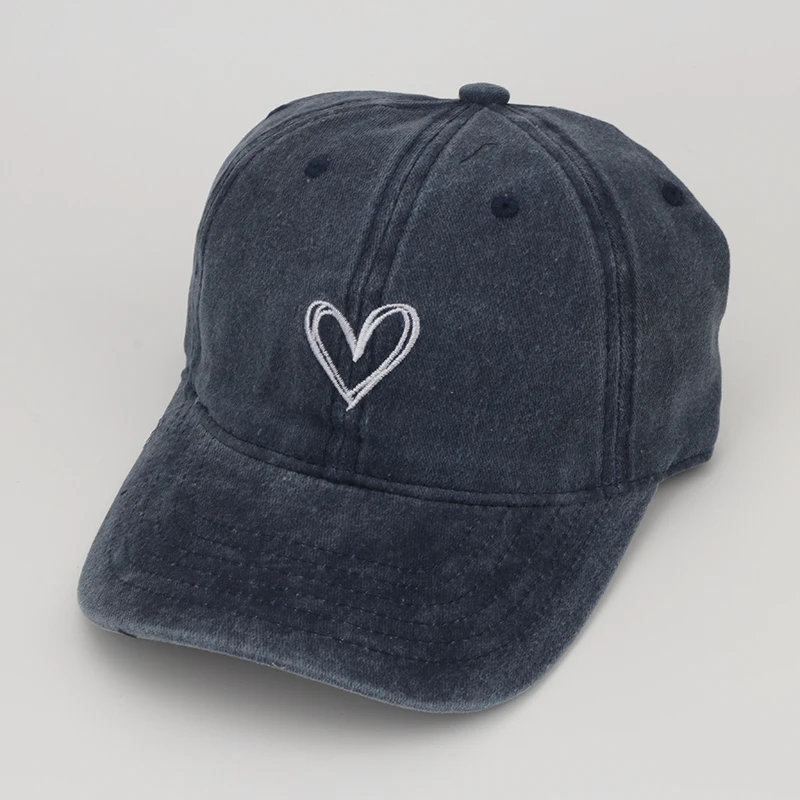 

Retro Washed Distressed Love Embroidered Duckbill Cap for Women in Spring and Summer Large Brim Soft Top Baseball Cap Adjustable