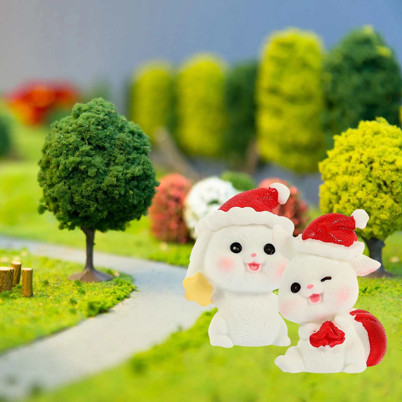 

10Pcs Xmas Rabbit Miniature Resin Bunny Crafts Christmas Party Favors Desktop Garden Decorations Small Rabbit Statue