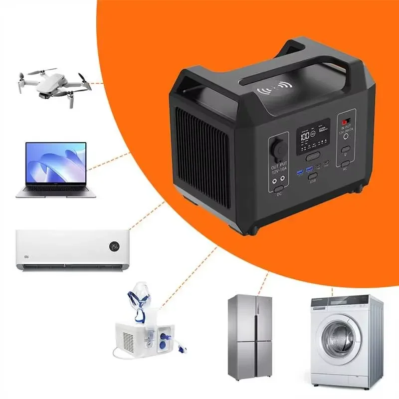 1200W 600W Portable Power Station for Emergency Solar Generator with Pure Sine Wave Output Flashlight & Wireless Charging