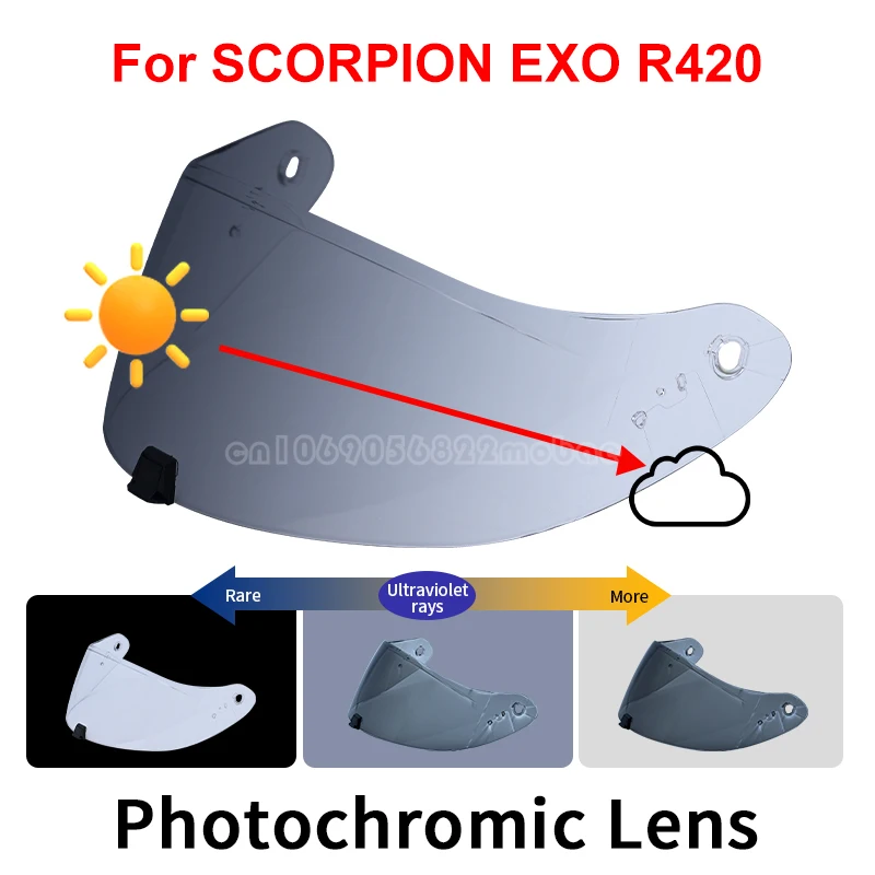 Lentes de viseira fotocromáticas para capacete SCORPION EXO R420, viseira integral, peças de capacete de corrida