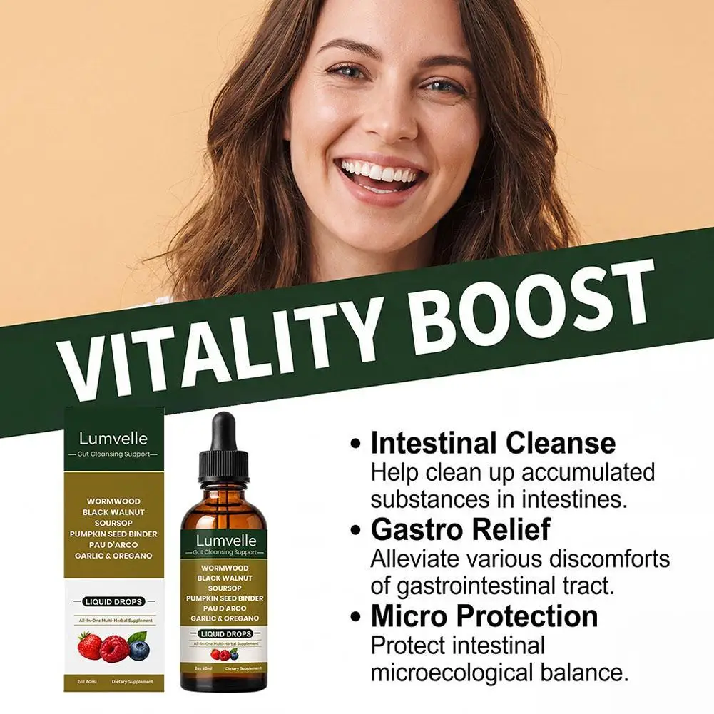 Lumvelle Wormwood Black Walnut Body Care Drops,Multi Plant Mixed Intestinal Care Supplement Ampoule Body Relief Care Drops