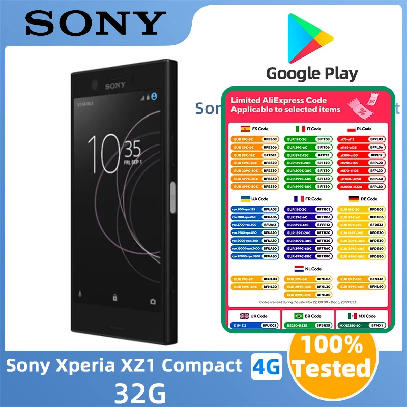 Unlocked Original Sony Xperia XZ1 Compact Mobile Phone 4.6