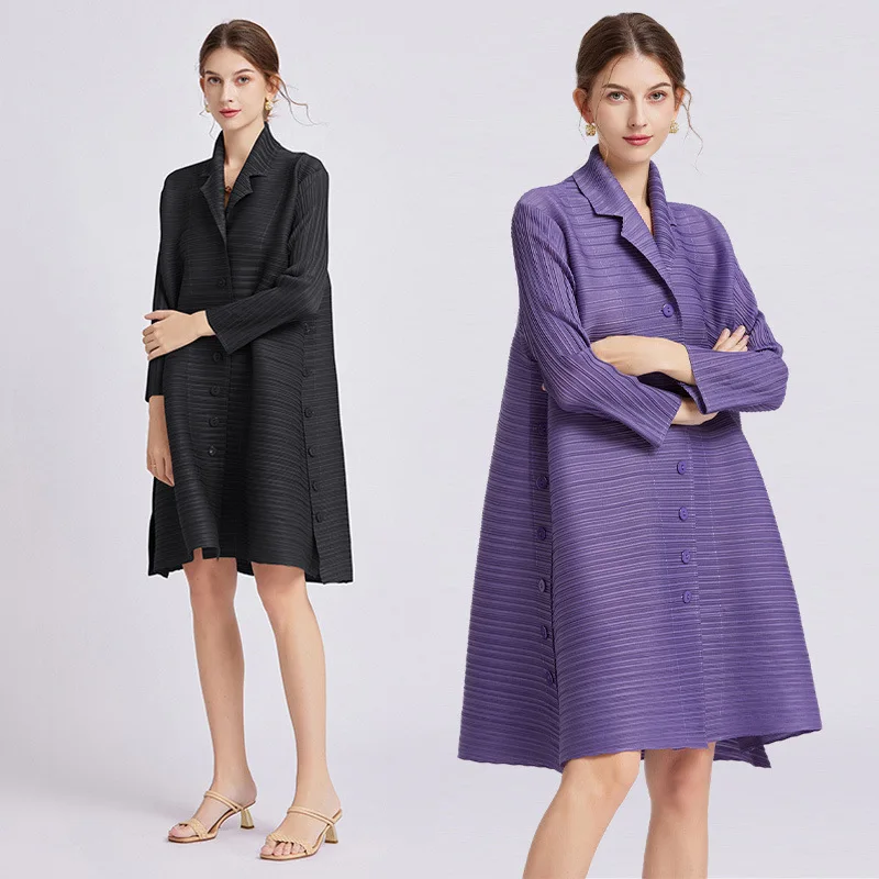 Miyake Pleated Elegant Women's Design Sense Spring and Autumn Waist Closing Temperament Dress Fashion Versatile Trend