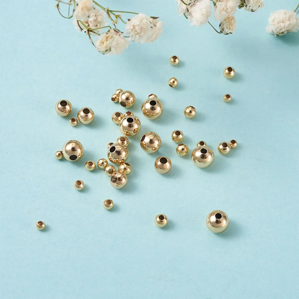 50g Real 18K Gold Plated Brass Round Beads Loose Spacer Beads Charm for DIY Jewelry Making Accessories 2mm 2.5mm 3mm 4mm