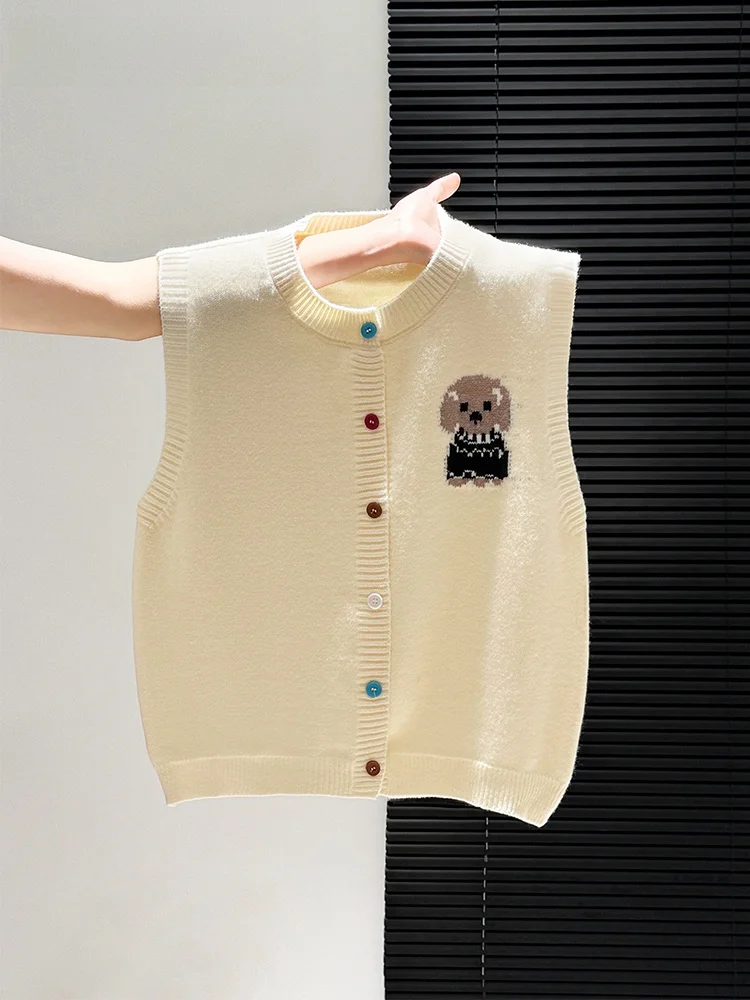 

Женский вязаный жилет La Chapelle с вышивкой и круглым вырезом, весна-лето, новинка, с милым узором в виде собаки