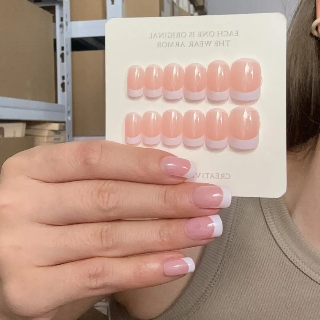 24pcs/box White-edged French Press on Nails Art Removable Easy-to-Apply ABS Flat Top False Nail Set Simple Acrylic Fake Nailart