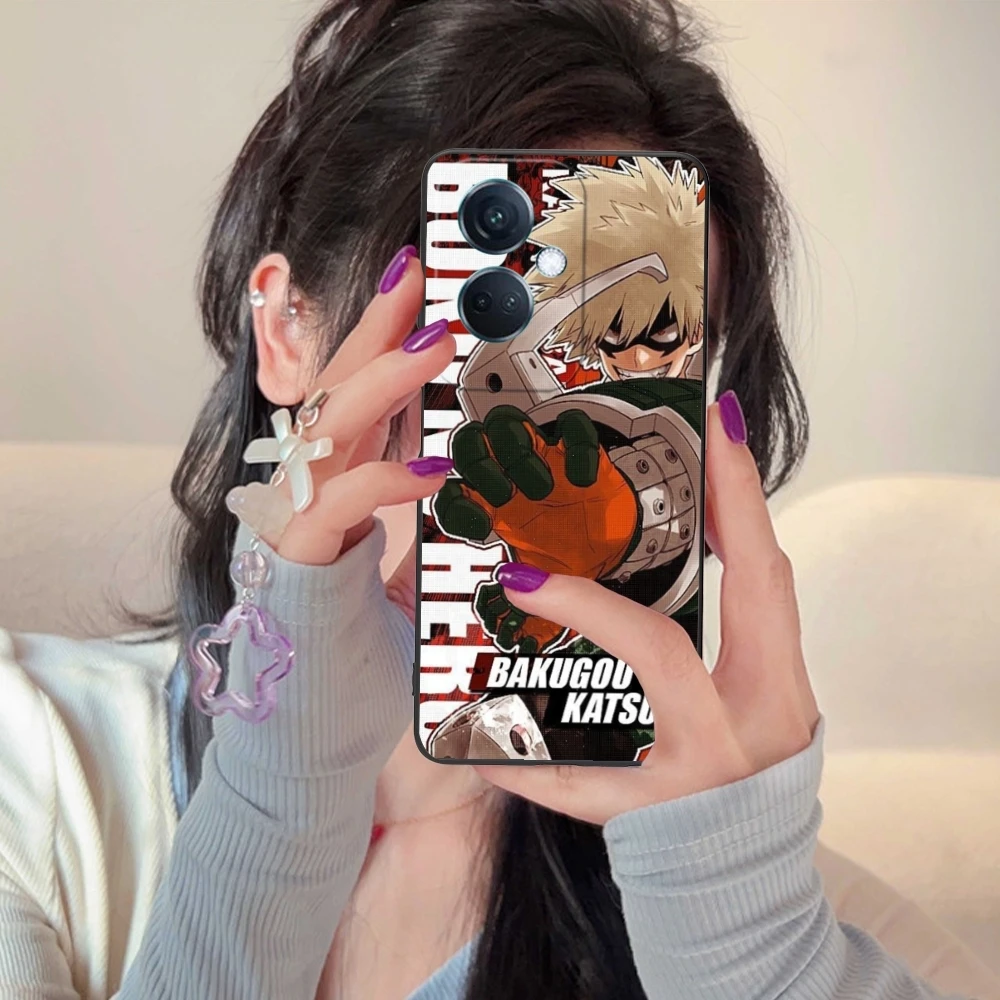 Hero Katsuki Bakugo Cell Phone Case for OPPO Find X5 X3 X2 A93 Reno 8 7 Pro A74 A72 A53 Black Soft Phone Cover Shell