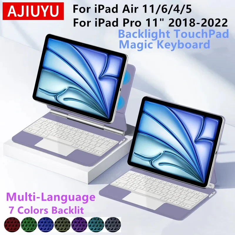 

Magic Keyboard with Backlight iPad Keyboard Arabic Portuguese Spanish Keyboard For iPad Air 11 2024 M2 Pro 11 Air 4 5 Case