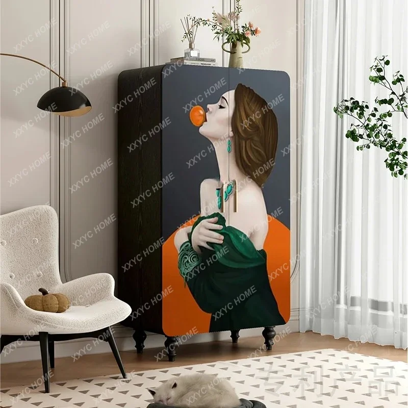 A Art solid wood wardrobe modern simple wardrobe bedroom cloakroom storage cabinet living room entrance