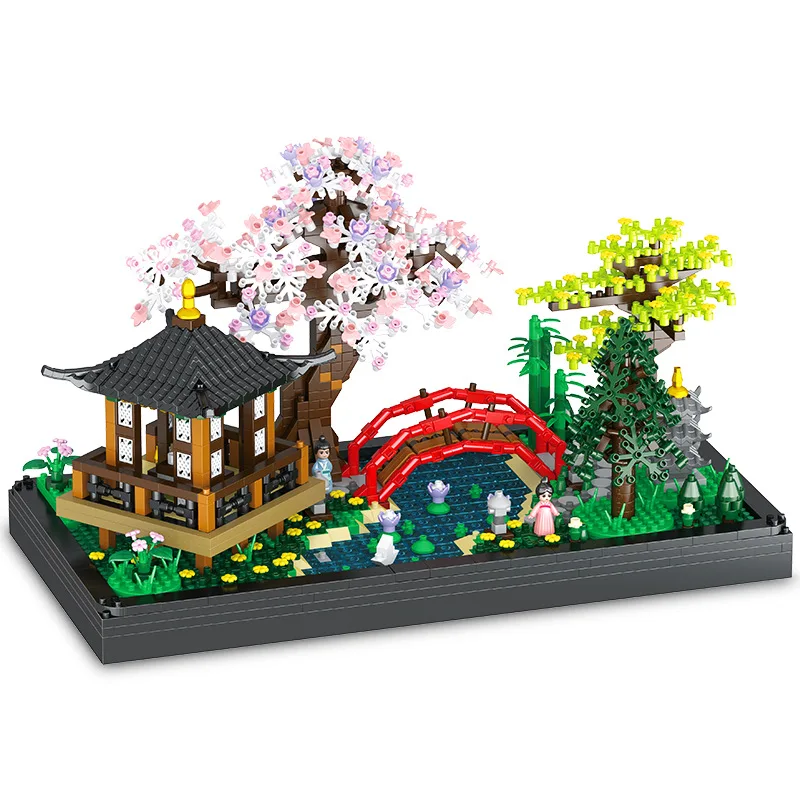 Creative China Garden Architecture Micro Diamond Block Zen Courtyard Bonsai Building Brick Figures Nanobrick Toys For Gifts