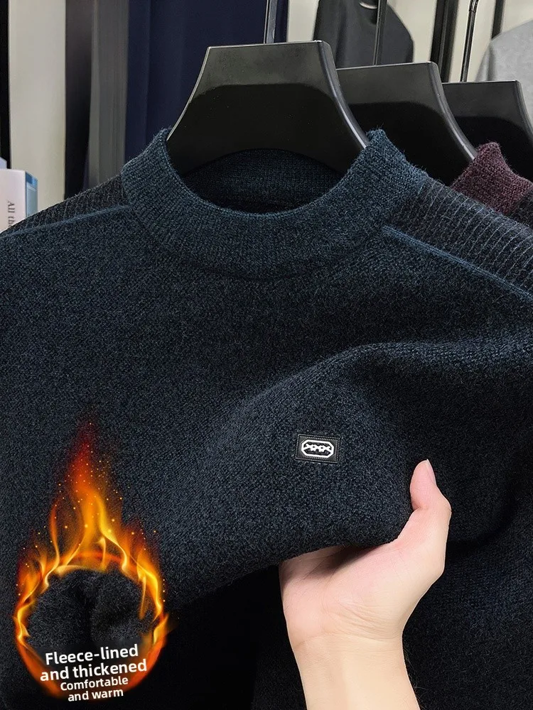 

Rn Men's Fce Lined Thiened f High Collar Knitted Sweater Casual Faion Autumn Winter New Sle Warm Base irt