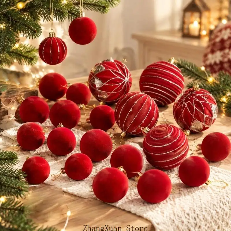 Weihnachts-Hängekugel-Set mit einfarbigen und gemusterten Oberflächen, 3 x – Detail 4