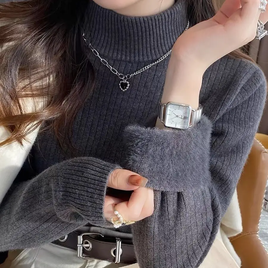 

woman Half high neck sweater women autumn winter 2025 new winter thick one-piece velvet base slim knit top inner layer Cardigan