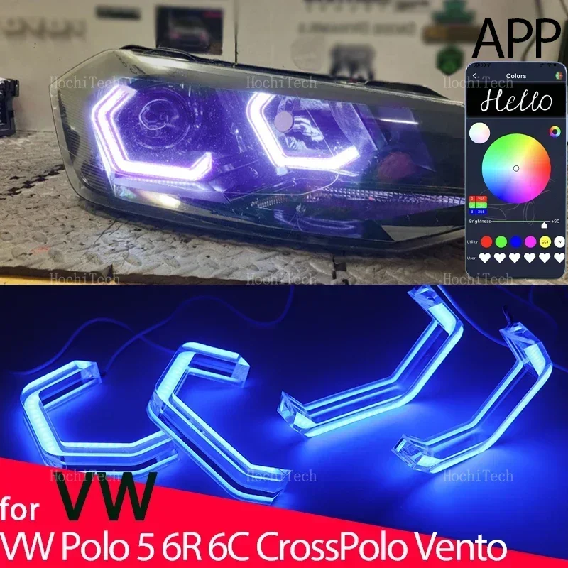 

App Control M4 Style LED Angel Eyes Bulb Ring RGB Lamp for Volkswagen VW Polo 5 6R 6C CrossPolo Vento Gol Voyage Saveiro Cross