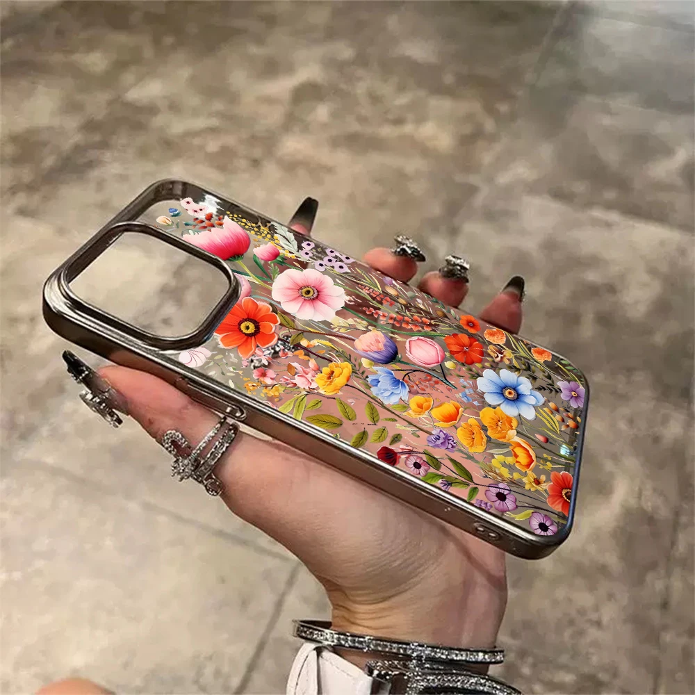 Blumen-Handyhülle für iPhone 17 15 13 14 16 11 12 Pro Max Plus 16 17 XR XS Hüllen Transparent Silberbeschichtet Luxus-Schutzhülle – Detail 5