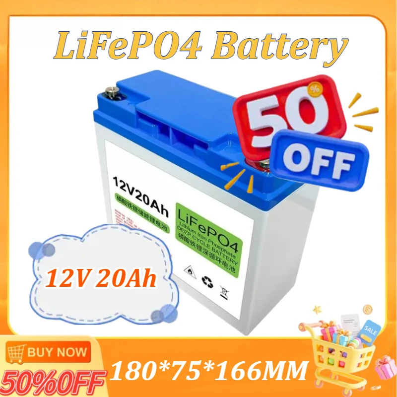 

LiFePO4 Battery 12V 20Ah Portable Solar Energy Storage for Home Emergency Backup Power Phosphate Power Supply RV Battery Pack