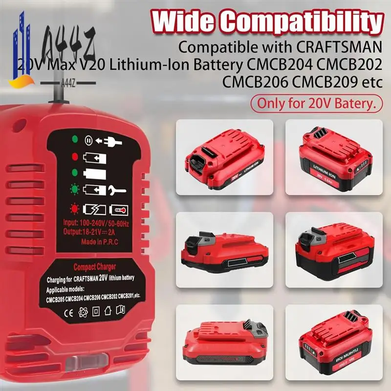 

A44Z-Battery Charger For Craftsman V20 20V Max Lithium Battery Mini Charger For CMCB202 CMCB204 CMCB206 CMCB104 US Plug