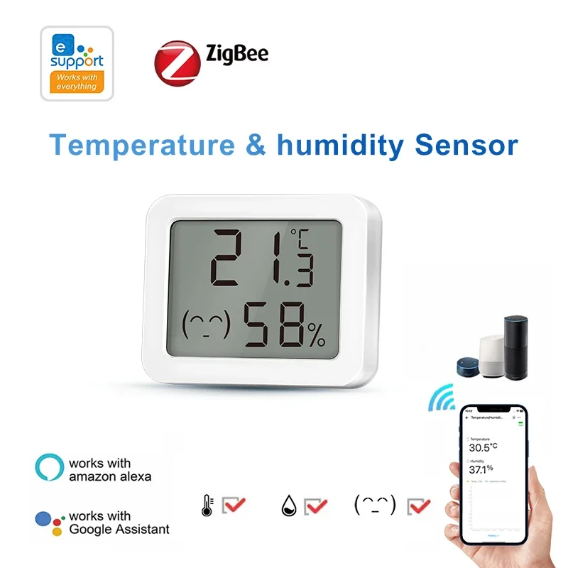 

Ewelink Zigbee3.0 Датчик температуры и влажности Мониторинг в реальном времени Точный климат в помещении Совместимость Alexa Google Home Alice