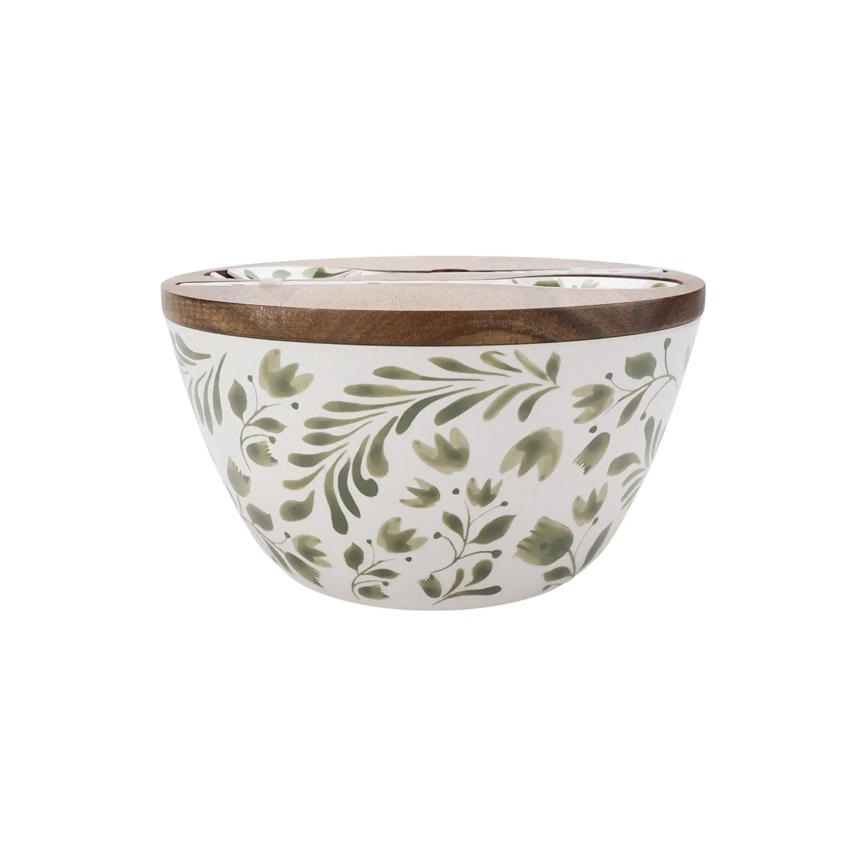 Better Homes & Gardens Набор из 4 бамбуковых меламиновых салатов и посуды с крышкой из дерева акации, зеленый