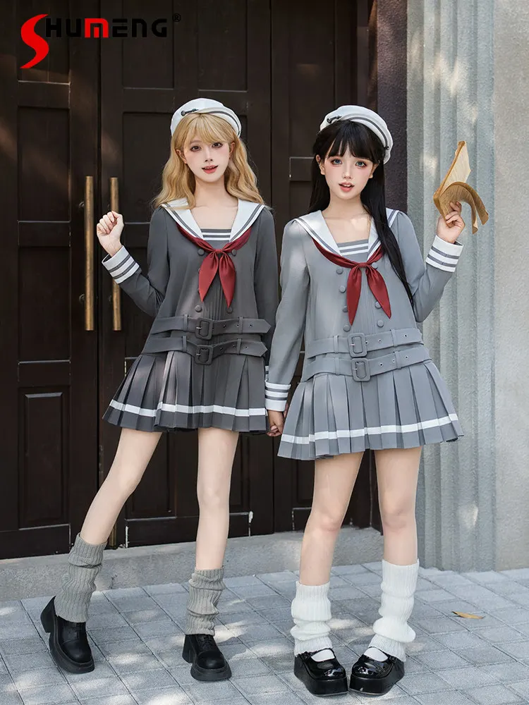 

Vestidos Lolita Dresses Women Summer New Dress Japanese Original College Style Sweet Girls Y2K Navy Collar Long Sleeve Dress OP