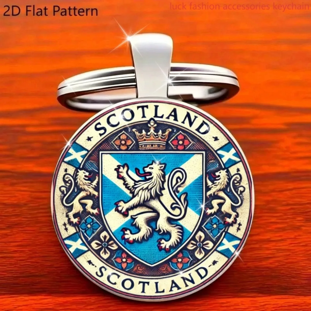 Porte-clés plat et écossais en alliage de zinc avec emblème "SCOTLAND" 2D - Porte-clés élégant en fer 2D avec motif Lion et couronne, cadeau parfait